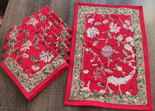 Load image into Gallery viewer, placemat napkins red garden design cotton
